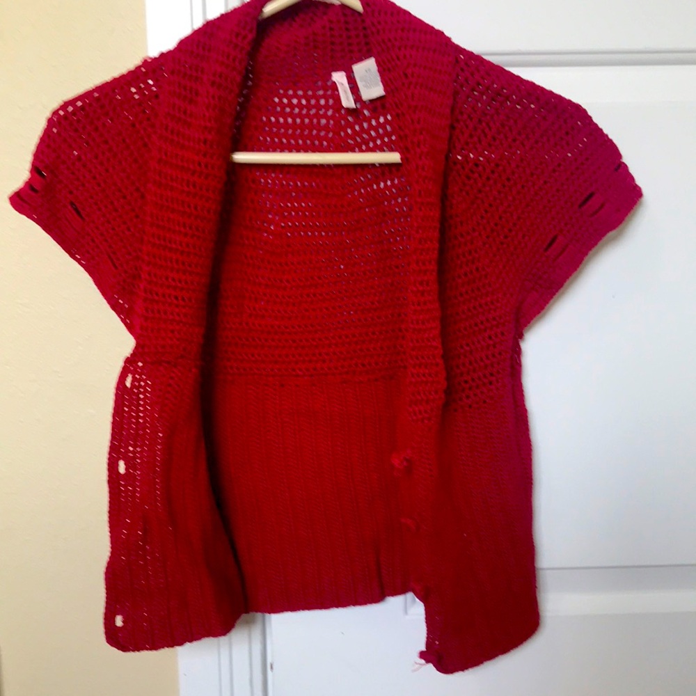 Red shirt sleeved moth brand knit cardigan, XS